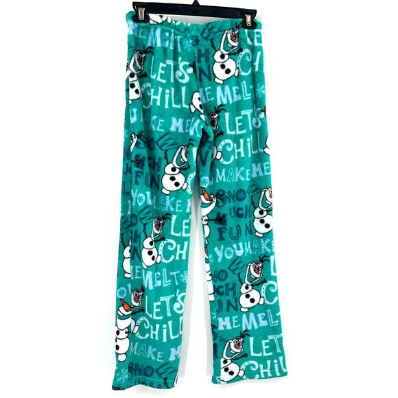 Disney Size Small Pajama Pants Green Olaf Frozen Fleece PJs Sleepwear Cozy Soft - Picture 2 of 3